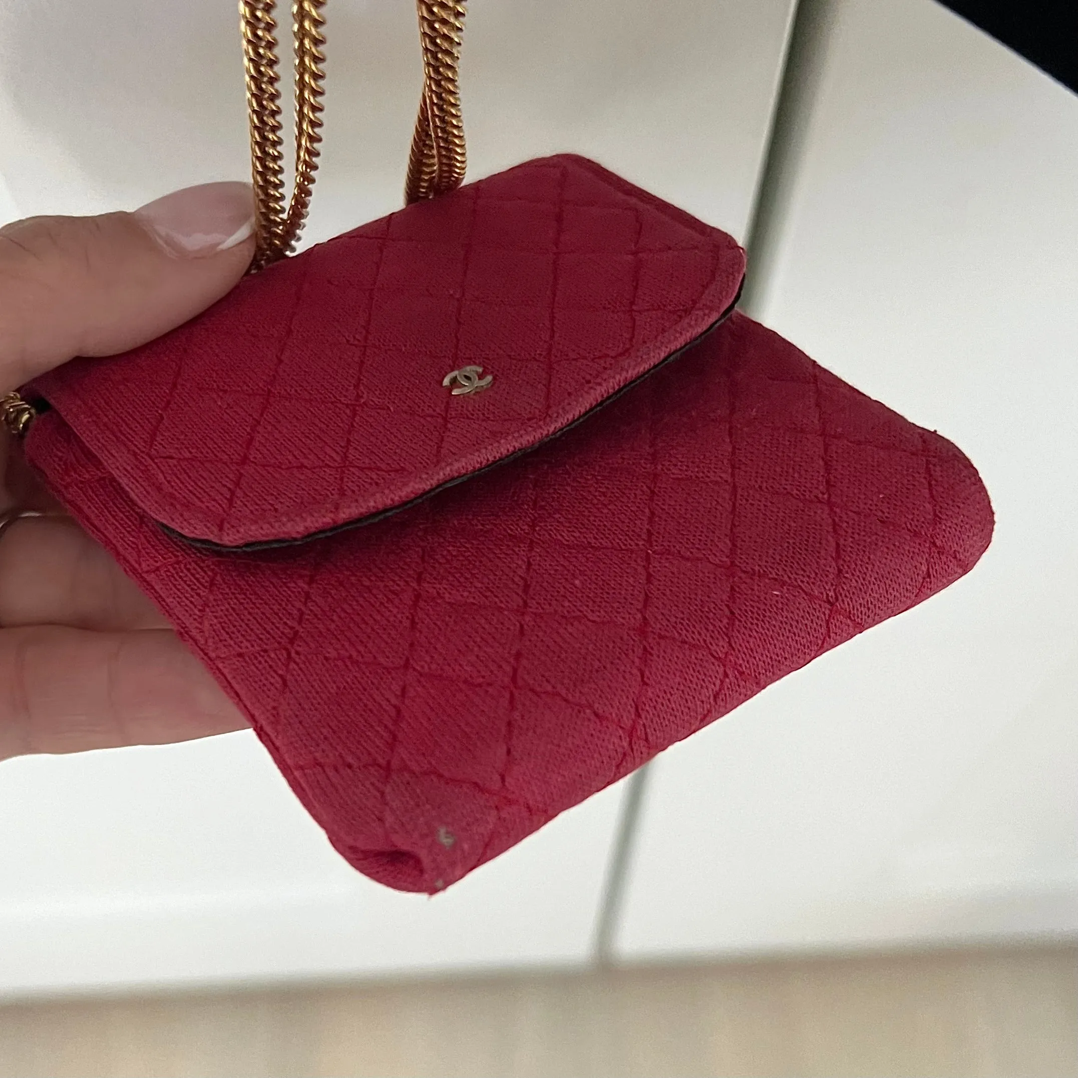 Chanel Vintage Mini Red Jersey Necklace Bag