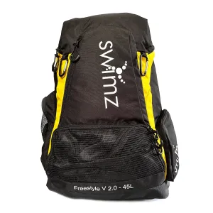 Swimz Freestyle Backpack V2.0 45L Sports / Swim Backpack - Large 45L Capacity Swim Bag - Black / Yellow